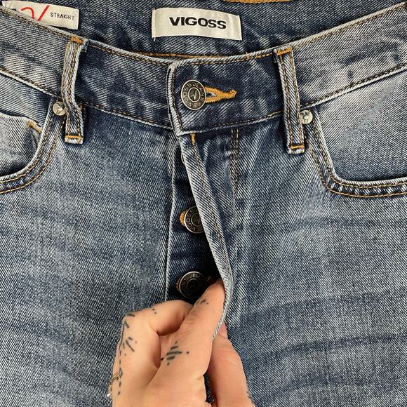 Vigoss Royce 70s Stovepipe Straight Leg Jeans Size 29 Medium Wash Distressed - Picture 10 of 13